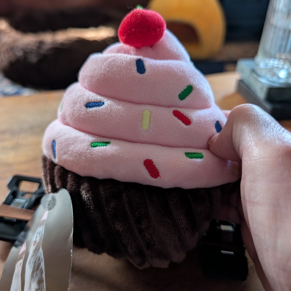 Thrills Pink & Brown Plush Cupcake Toy with Red Cherry